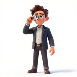 confident watchmaker with loupe, stylized pixar-style 3d render, full body, standing, isolated on a pure white background, centered, whole figure in frame, sharp focus, studio lighting
