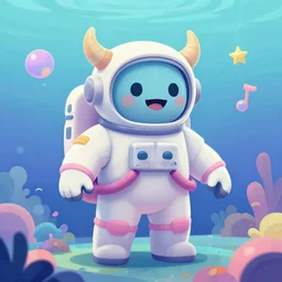smiling astronaut god demon monster underwater, pastel, colorful, fantasy, trending on artstation, digital art.