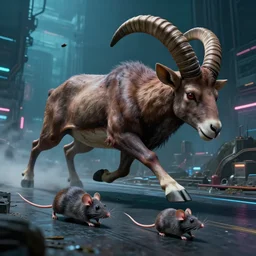 a big 🐈, chases down × an alive mouse!!!!!! by mark ryden in cyberpunk environment, 4 k ultra high resolution, horror, long camera shot