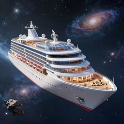highly detailed digital sci - fi art of giant luxury cruiseliner shaped like a yacht, with a glass hull and ceiling and see - through exterior, opera house hull, floating in outer space, galaxies and stars in background, asteroid belt in distance, well lit, 8 k, futuristic, vibrant colors scenic full shot, ambient lighting, by makoto shinkai, stanley artgerm lau, rossdraws