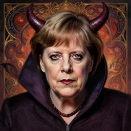 angela merkel as evil witch, face portrait, fantasy art, in the style of artgerm, illustration, epic, fantasy, intricate, hyper detailed, artstation, concept art, smooth, sharp focus, ray tracing, vibrant, photorealistic, heartstone, greg rutkowski and alphonse mucha