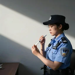 photo of a policewoman injecting herself