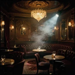 richly detailed 3 5 mm film 1 9 2 0 s nightclub interior, masterpeice, elegant, cinematic, dramatic lighting, smoke