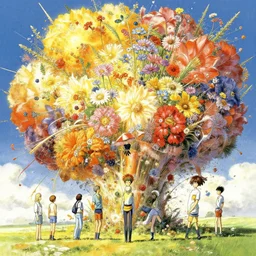 highly detailed illustration of an explosion of flowers by moebius, by aaron horkey, by nico delort, by dan mumford, by otomo, by makoto shinkai, 4 k resolution, realistic colors