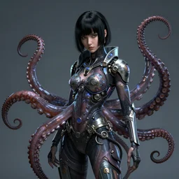 jet black haired cyberpunk girl, octopus, dramatic lighting, ultra realistic, intricate details, the fifth element artifacts, highly detailed by peter mohrbacher, allen williams, hajime sorayama, wayne barlowe, boris vallejo, aaron horkey, gaston bussiere,