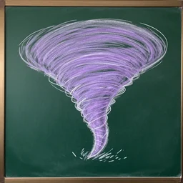 a chalkboard drawing of a purple tornado