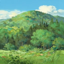 gouache style, forest lanscape panorama by pixar by makoto shinkai