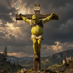 shrek crucified on the cross