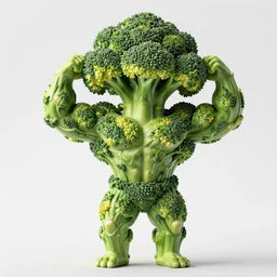 a posing bodybuilder sculpture made entirely from broccoli, head of broccoli, broccoli that looks like a bodybuilder physique
