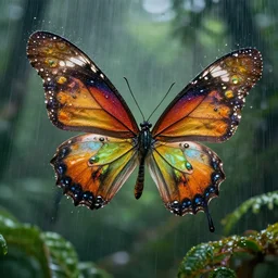 full shot photograph of a mecha mandelbrot fractal butterfly flying in the rainforest, photorealistic photograph cinematic lighting intricate detailed 8 k resolution