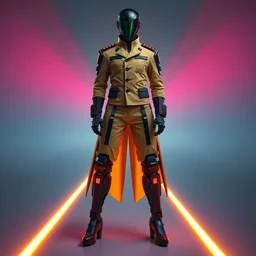 giorgio morandi color scheme. hi - tech uniform. military leg mechanical exoskeleton!! weightless glowing laser tape. a high set geometric tailoring clothes. matte painting. full body!! 3 d concept art. marvelous designer clothing. octane render. hyper detailed, character concept, intricate, elegan, smooth, sharp focus