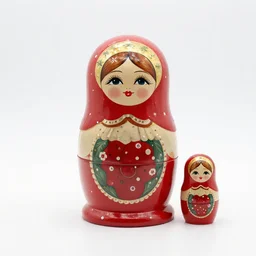 ruby red matryoshka nesting dolls, 8k product photo, isolated on a pure white background, centered, entire object in frame, sharp focus, soft studio lighting