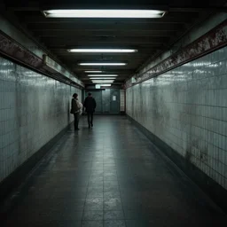a photograph of a creepy, liminal subway station