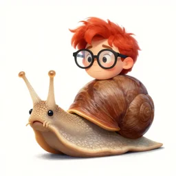 a giant snail with glasses and red hair, greg rutkowski, trending on artstation, digital art