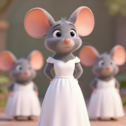 3 d render, portrait, anthropomorphic mouse, female, in a maxi white dress, in the style of zootopia, closeup, artstation