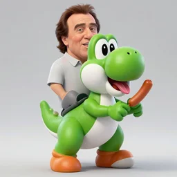danny devito riding yoshi with his tongue out to get a sausage stick, hd
