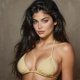 sexy painting of kylie jenner, bikini, ultra realistic, sharp details, subsurface scattering, intricate details, warm lighting, beautiful features, highly detailed, photorealistic, octane render, 8 k, unreal engine, art by artgerm and greg rutkowski and alphonse mucha