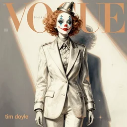 women's fashion clown, detailed illustration by tim doyle and vogue magazine