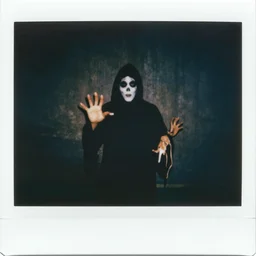 polaroid coloured photo of a poltergeist paranormal activities with hantu