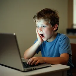 young boy amazed in 1 9 9 4 as he goes on the internet for the first time photo