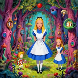 a maddeningly colorful, psychedelic strange world of alice in wonderland by mc escher