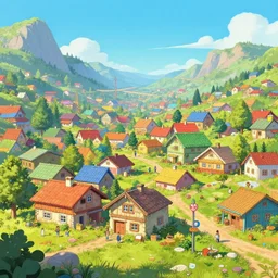 cozy solarpunk village, ferdinand knab, vivid colors,