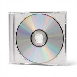 CD in a transparent jewel case, front-on view, white background, studio lighting, 8k