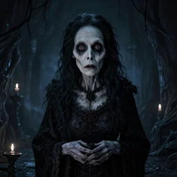 photorealistic cinematic of a darkness crypt scene with a scary ugly old woman, highly detailed, inspired by Tim Burton, trending on Artstation, Unreal Engine 4k