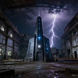 stargate in abandoned warehouse, dramatic lightning, 4 k