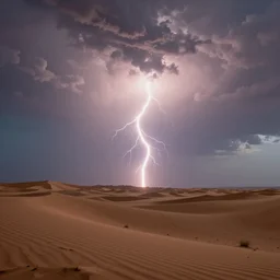 a beautiful picture of a desert, intricate detail, god rays, an extremely close lightning strike, sunset, serene, volumetric lighting, volumetric clouds, 8 k, hyperrealistic, digital art trending on artstation