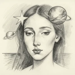 A face, a star, a planet, the sea, love + Ink drawing + Abstract art + Pencil Sketch + by Wassily Kandinsky