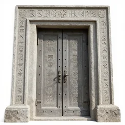 the ancient stone door inscribed with magical runes, art by donato giancola and greg rutkowski, wide angle shot, symmetry!!