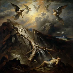 landscape mountain falling appart, wrath of god, apocalypse, angels, last jugement, john martin, thomas cole
