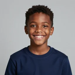 photo of a black boy smiling, studio portrait