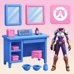 game asset of the sims utility furniture and decor, in gouache detailed paintings, props, stylized, 2 d sprites, kitbash, arcane, overwatch, blue and pink color scheme, 8 k, close up