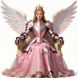 gorgeous!! hyper - realistic princess wearing ornate pink knight armor, angel wings l sitting at the thrown | concept art, illustration | drawn by wlop, drawn by jeehyung lee, drawn by artgerm