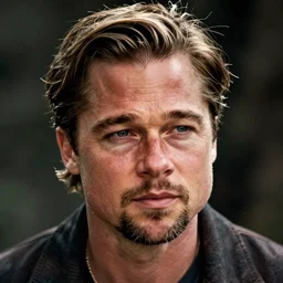 Wide angel close up 14mm of Brad Pitt face pensive looking off screen Concept Art of cinematography of Terrence Malick film by Caspar David Friedrich