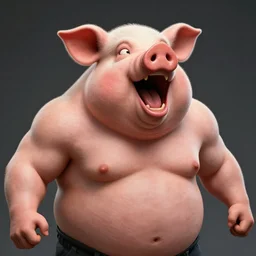 photo of a realistic fat muscular pighead character screaming horror artstation trending by