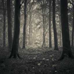 distant fungal forest, silhouettes, background parallax layer, detailed, intricate