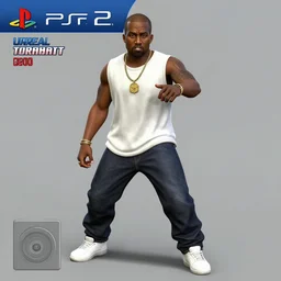 kanye west unreal tournament character, gameplay screenshot, ps 2 ( 2 0 0 0 )