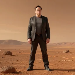 Elon Musk standing on the surface of mars, 3d render, photorealistic