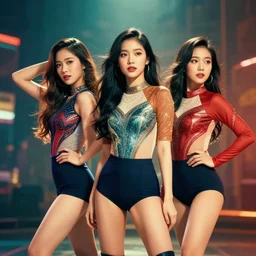 unbelievably beautiful, perfect, dynamic, epic, cinematic 8 k hd movie shot, three beautiful cute young v - pop idols actresses in vietnamese girl band, posing together in leotards. motion, vfx, inspirational arthouse, high budget, hollywood style, at behance, at netflix, with instagram filters, photoshop, adobe lightroom, adobe after effects, taken with polaroid kodak portra