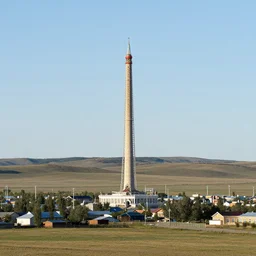a great unknowable tower piercing the ground in a small town on the eurasian steppe
