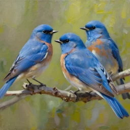 blue birds, oil painting, sunlit, paint texture, digital painting, highly detailed, artstation, sharp focus, illustration, concept art, ruan jia, charlie bowater, tom bagshaw, norman rockwell
