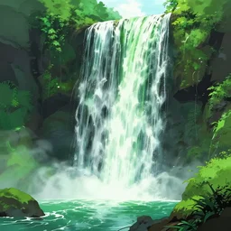 green lava waterfall, Trending on Artstation, Hiroaki Tsutsumi style