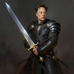 elon musk as a medieval warrior holding a giant sword by wlop!!!, digital painting, concept art, trending on artstation, dramatic composition