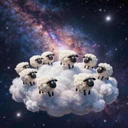 cute flock of sheep jumping on clouds of nebula in a vast galaxy of colorful sparkling stars, grazing on cotton lumps of the cloud, beautiful clear detailed digital art, detailed detailed detailed, by Gravity Falls, by Louyang Zhang Artstation