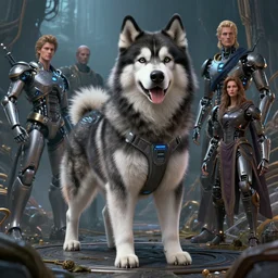 alaskan malamute, antrophomorphic, cybernetic. detailed, intricate environment, fantasy art by krenz cushart, rossdraws, ilya kuvshinov, peter mohrbacher, greg rutkowski, craig mullins, thomas kinkade. unreal engine 5 highly detailed, blender, octane, ray tracing. sharp focus, masterpiece, post processing