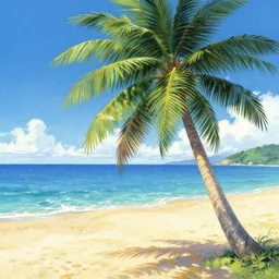 goro fujita ilustration of a summer beach with palm tree, painting by goro fujita, sharp focus, highly detailed, artstation