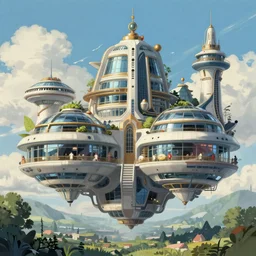 futuristic hovering architecture, highly detailed, solarpunk, studio ghibli, jean - baptiste monge, octane render, 4 k